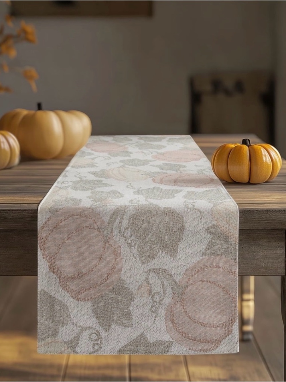 New with tags 13x90 Autumn Pumpkin Print Table Runner - Cream & Sage